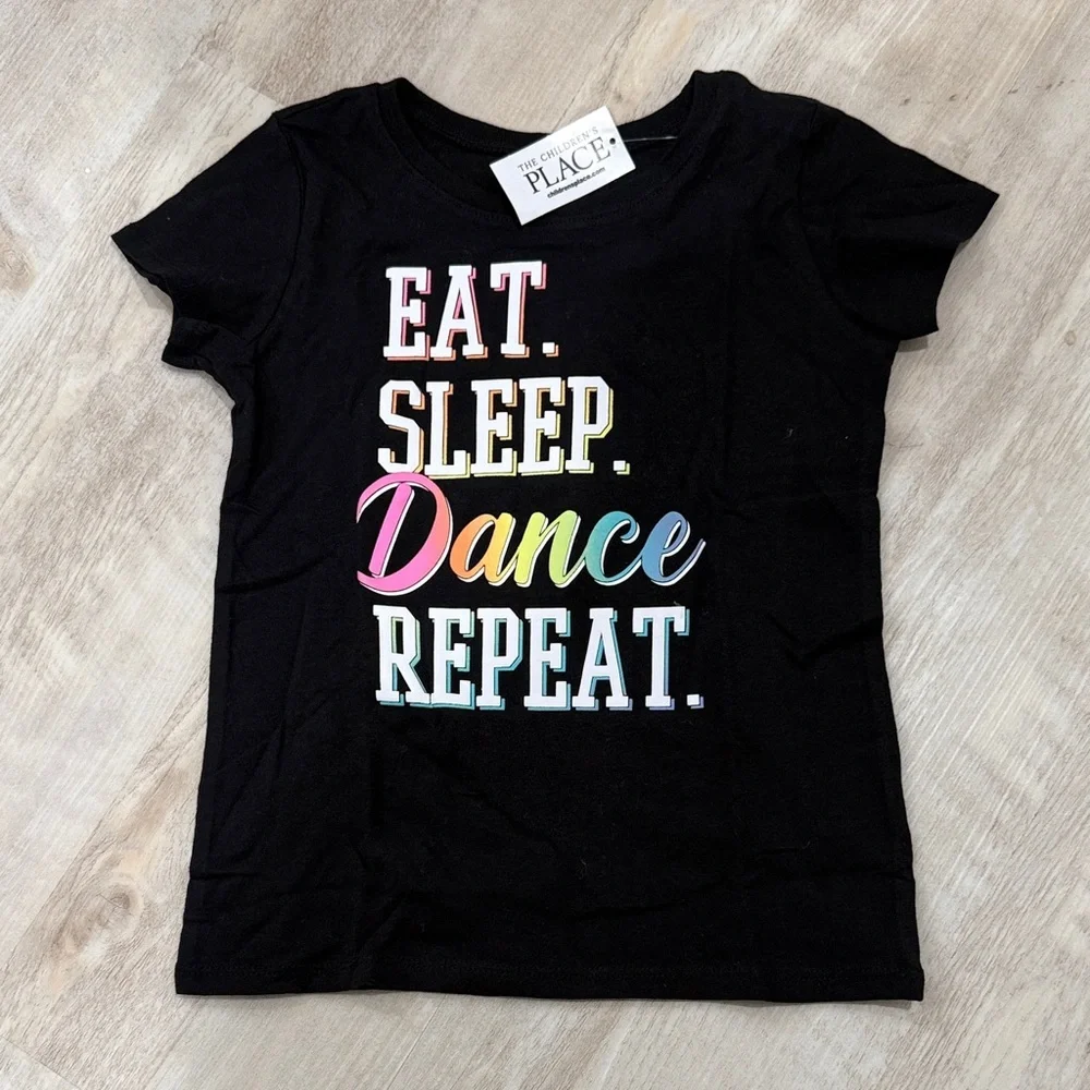 The Children's Place Black Tee with Colorful Dance Text